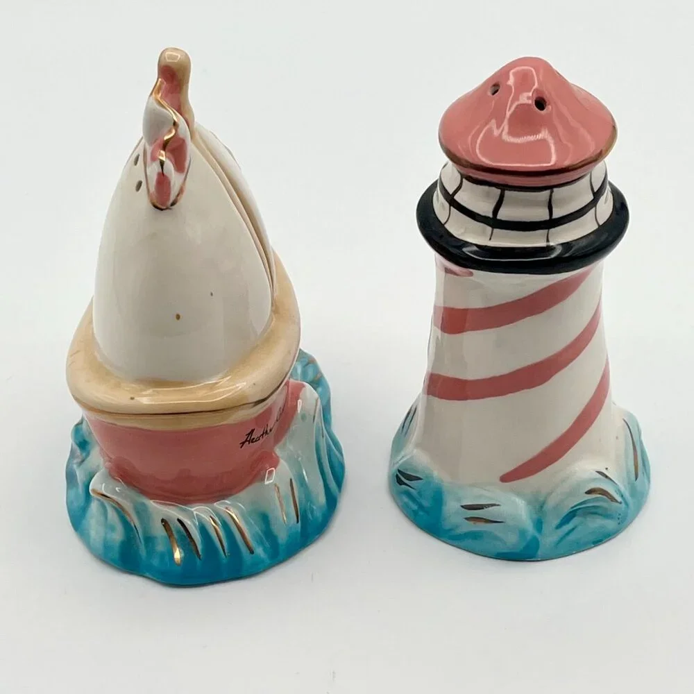 Salt and Pepper‎ Shaker Blue Sky Clayworks Heather Goldminc Lighthouse Sailboat